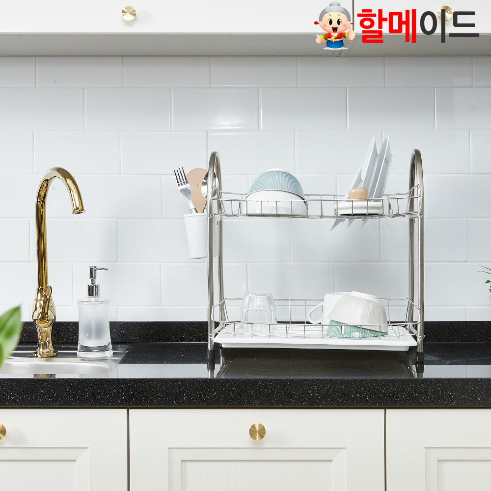 할메이드 베이직 싱크대 주방 스텐 그릇 선반 식기건조대 2단 - 상세 이미지 2