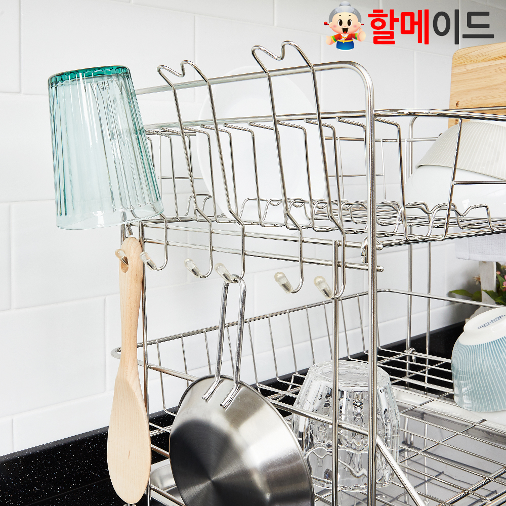 할메이드 디럭스 싱크대 주방 스텐 그릇 선반 식기건조대 2단 대형 - 상세 이미지 3