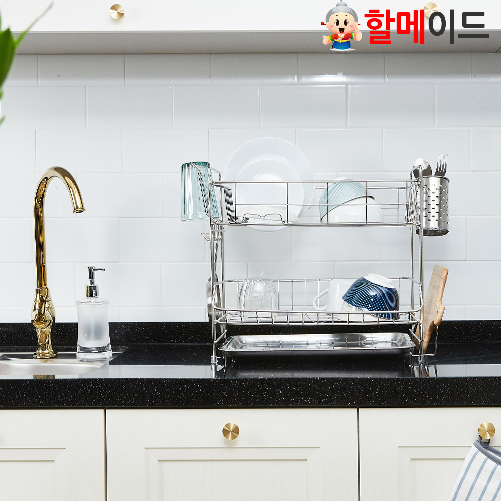 할메이드 디럭스 싱크대 주방 스텐 그릇 선반 식기건조대 2단 대형 - 상세 이미지 2