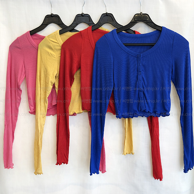 필수템 잔프릴 골지 단추 긴팔 크롭티 7color - 상세 이미지 5