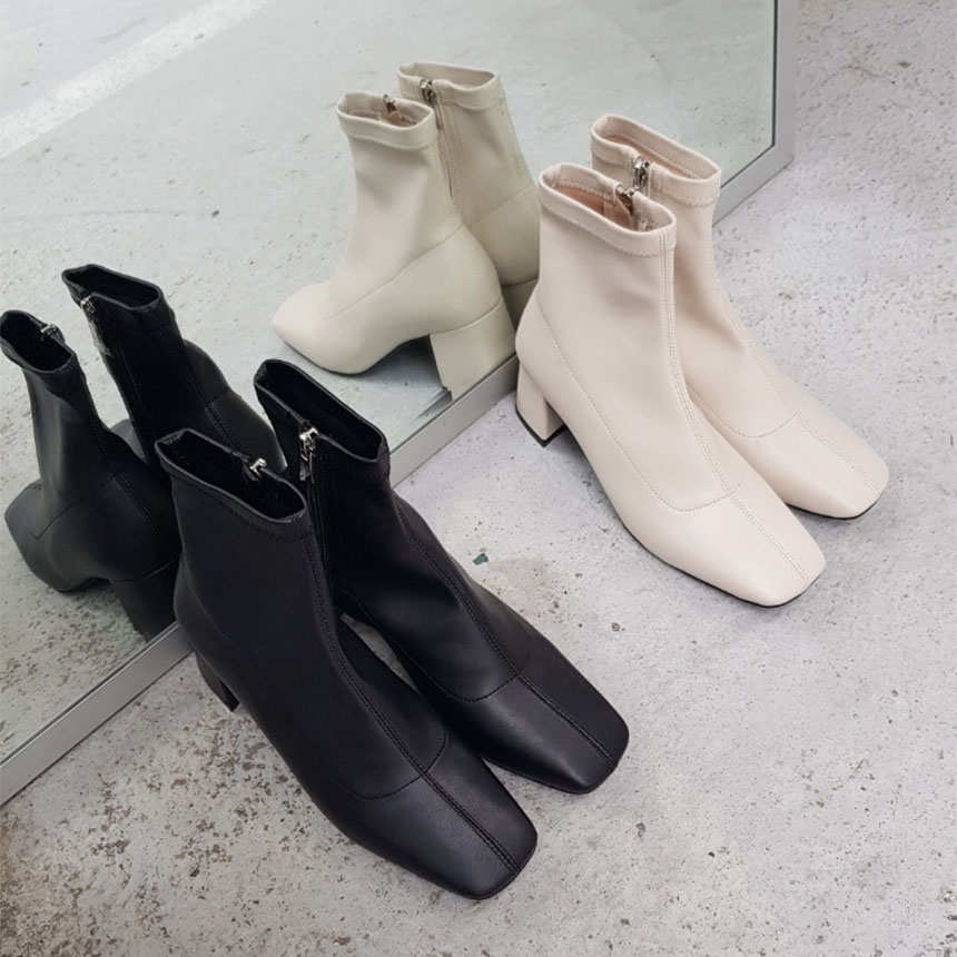 미들힐 사각코 스판 앵클 부츠 (2color) - 상품 이미지