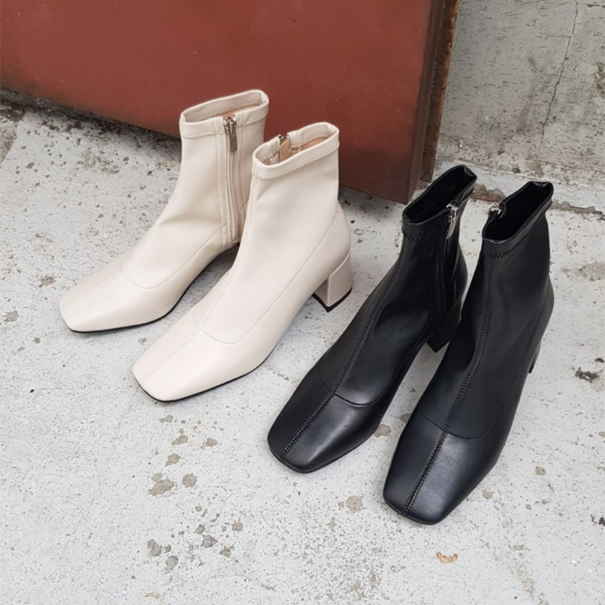 미들힐 사각코 스판 앵클 부츠 (2color) - 상세 이미지 4