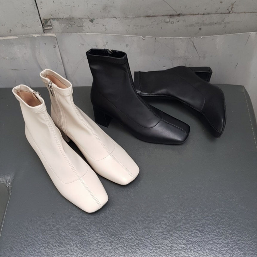 미들힐 사각코 스판 앵클 부츠 (2color) - 상세 이미지 5