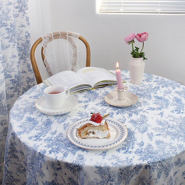 살림씨 플라워 린넨 식탁보 테이블보 사각 원형 카페 홈파티 로망스 골드 95X110
