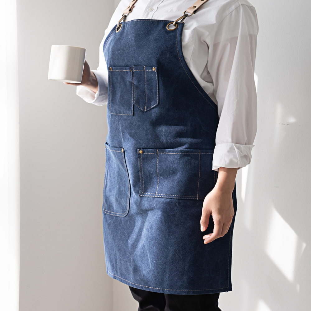 심플 캔버스 포켓 바리스타 앞치마 CPA-01 멜란지 블루