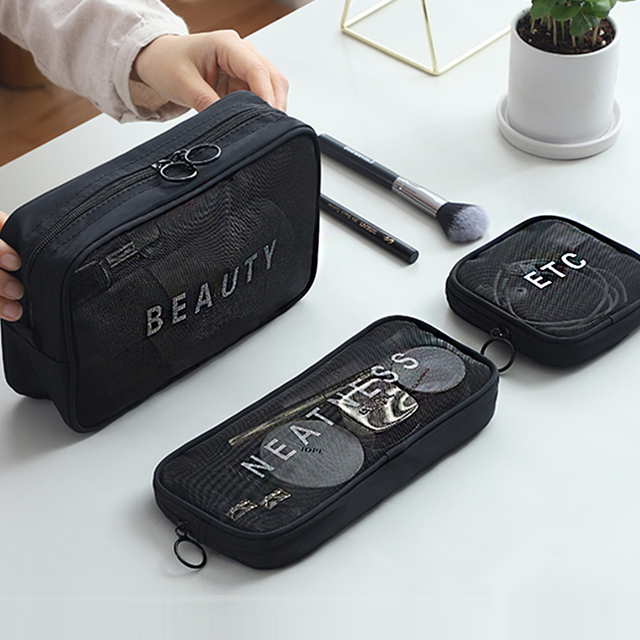 화장품파우치 메쉬 브러쉬 사각 여행 3종 pouch S - 상품 이미지