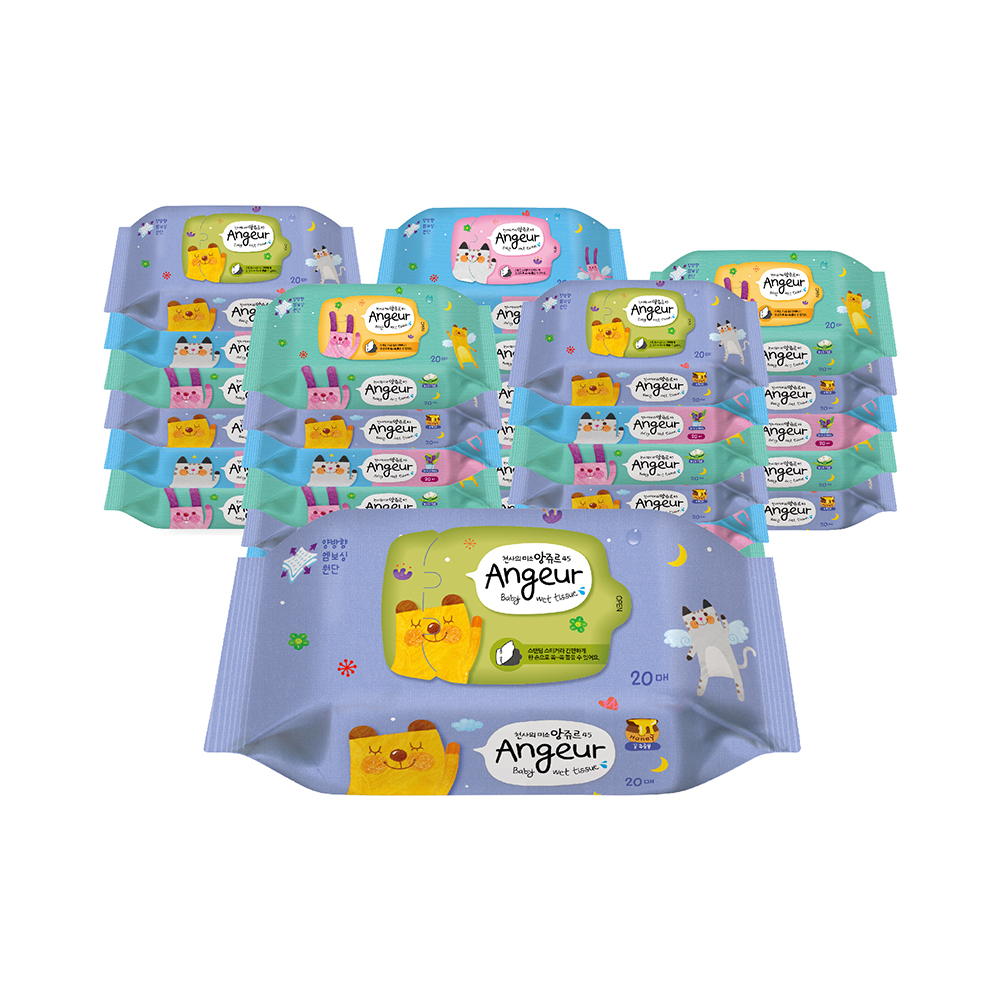 앙쥬르45 물티슈 엠보싱 휴대용 20매 30팩 순한 아기 물티슈