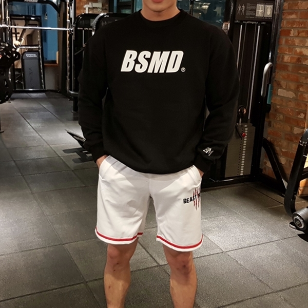 비스트모드 데일리 기모 맨투맨 헬스 오버핏 짐웨어 긴팔 티셔츠 블랙 BSMD 이미지 2