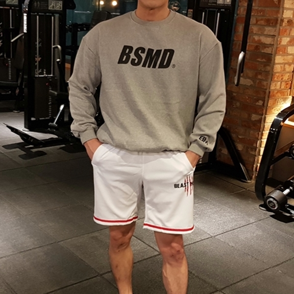 비스트모드 데일리 기모 맨투맨 헬스 오버핏 짐웨어 긴팔 티셔츠 그레이 BSMD - 상세 이미지 2