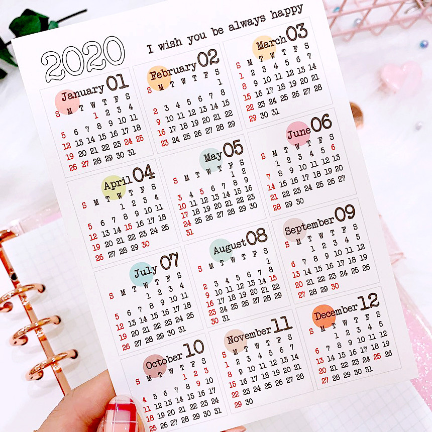 2020 빈티지 먼슬리 12개월 달력 다꾸 인스 인쇄소스티커,랄라예나,포인트데코스티커, 디자인쇼핑몰 바보사랑