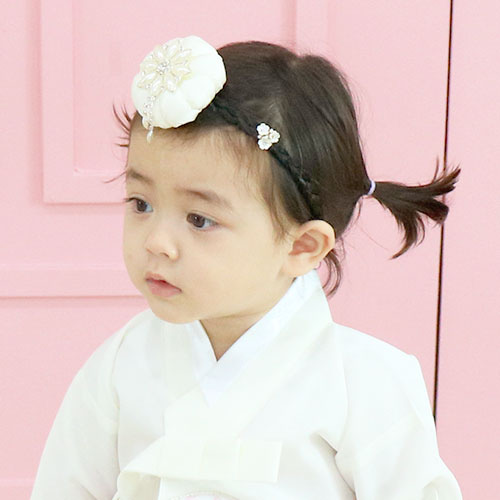 화이트 호박 아기 한복머리띠 (베이비용) 명절 돌잔치 한복악세사리 - 상품 이미지
