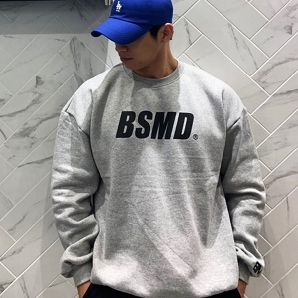 비스트모드 데일리 기모 맨투맨 헬스 오버핏 짐웨어 긴팔 티셔츠 그레이 BSMD - 상품 이미지