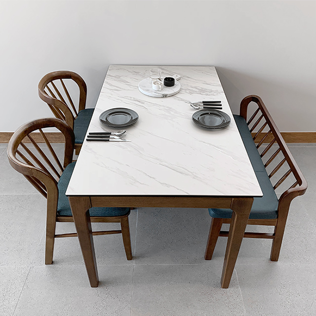 하프 4인용 원목 포세린 세라믹 식탁세트 식탁+의자2+벤치1, 1400mm, 마블화이트