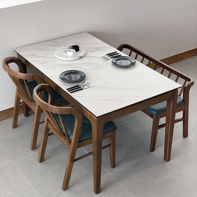 하프 4인용 원목 포세린 세라믹 식탁세트 식탁+의자2+벤치1, 1400mm, 마블화이트