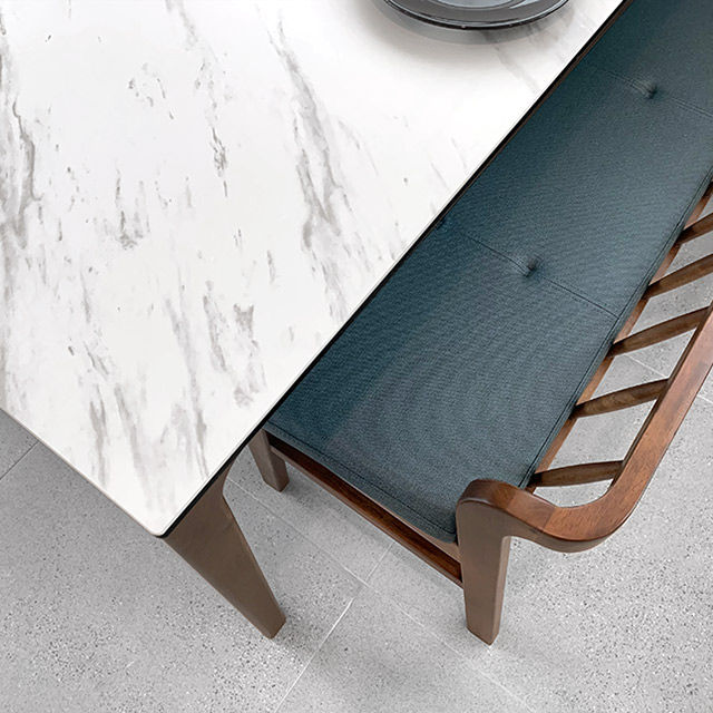 하프 4인용 원목 포세린 세라믹 식탁세트 식탁+의자2+벤치1, 1400mm, 마블화이트