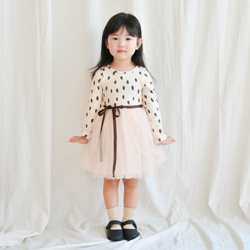 도로시 도트 튜튜원피스 여아 아동 아이보리 브라운끈 보통핏