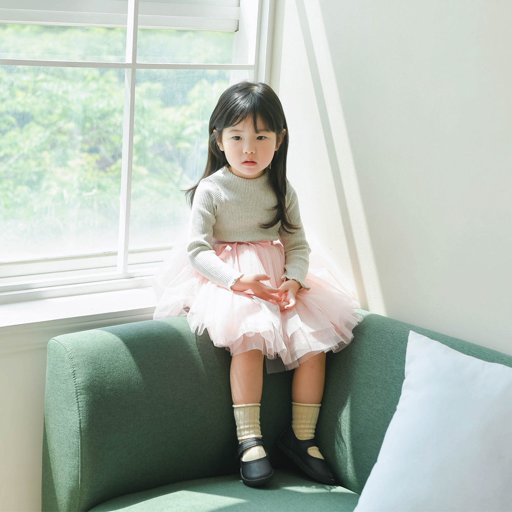 로나 골지 튜튜원피스 여아 아동 핑크 블랙 보통핏 - 상세 이미지 4