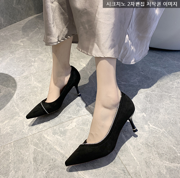 포엘비 7cm 큐빅 스웨이드 펌프스 구두 2color 상세 이미지 4
