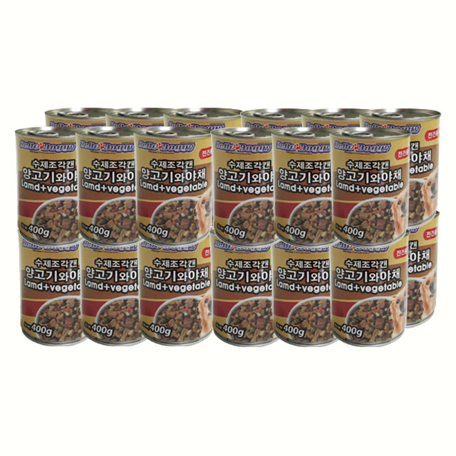 헬로도기 대용량 애견 간식 캔 수제조각 양고기 야채, 400g, 24개 - 상품 이미지