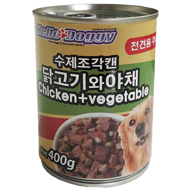 헬로도기 대용량 애견 간식 캔 수제조각 닭고기 야채, 400g, 24개 - 상세 이미지 2