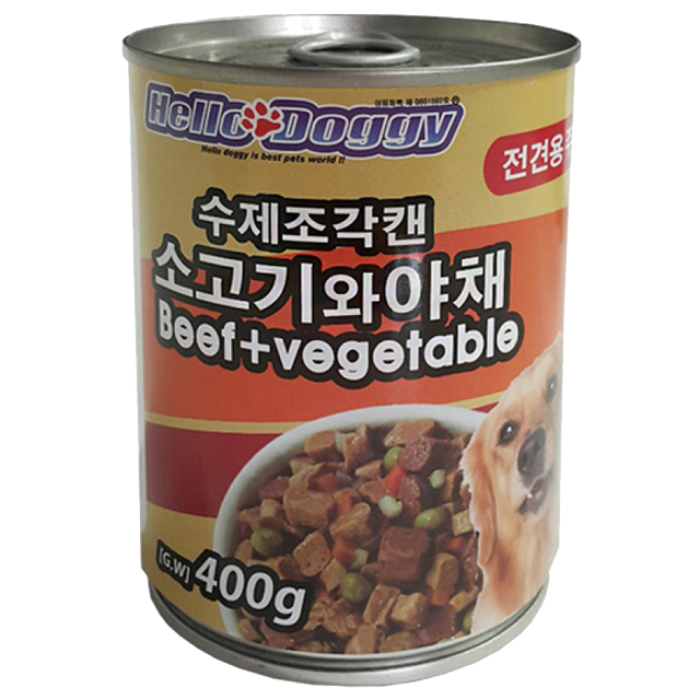 헬로도기 대용량 애견 간식 캔 수제조각 소고기 야채, 400g, 24개 - 상세 이미지 2