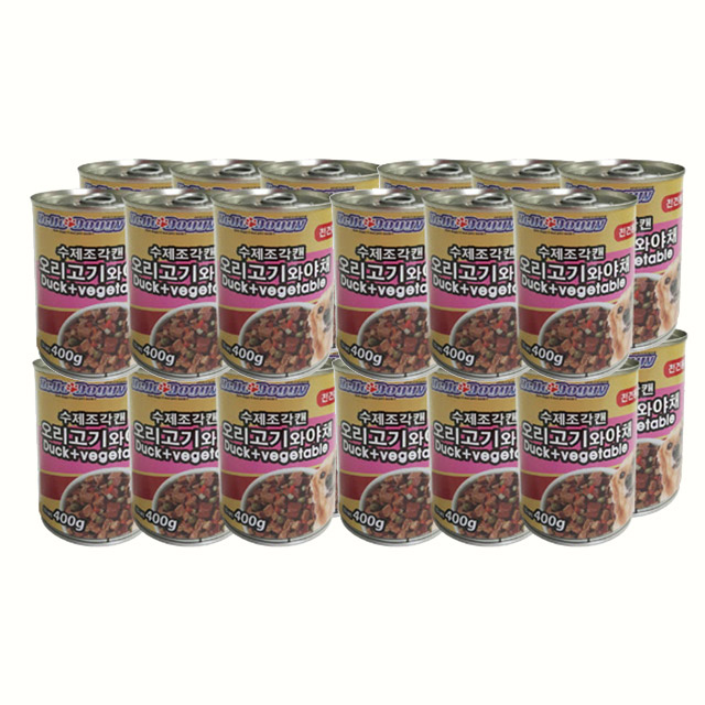 헬로도기 대용량 애견 간식 캔 수제조각 오리고기 야채, 400g, 24개 - 상품 이미지