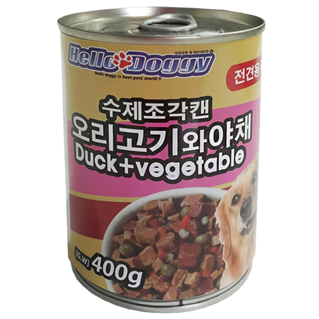 헬로도기 대용량 애견 간식 캔 수제조각 오리고기 야채, 400g, 24개 - 상세 이미지 2