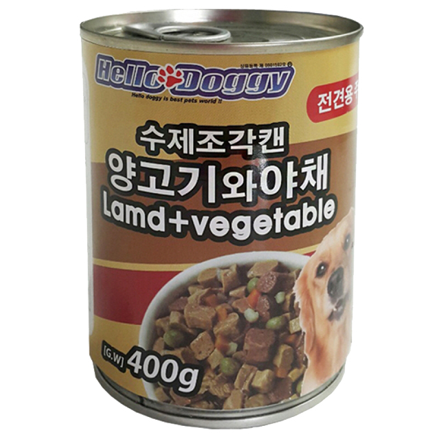 헬로도기 대용량 애견 간식 캔 수제조각 양고기 야채, 400g, 24개 - 상세 이미지 2