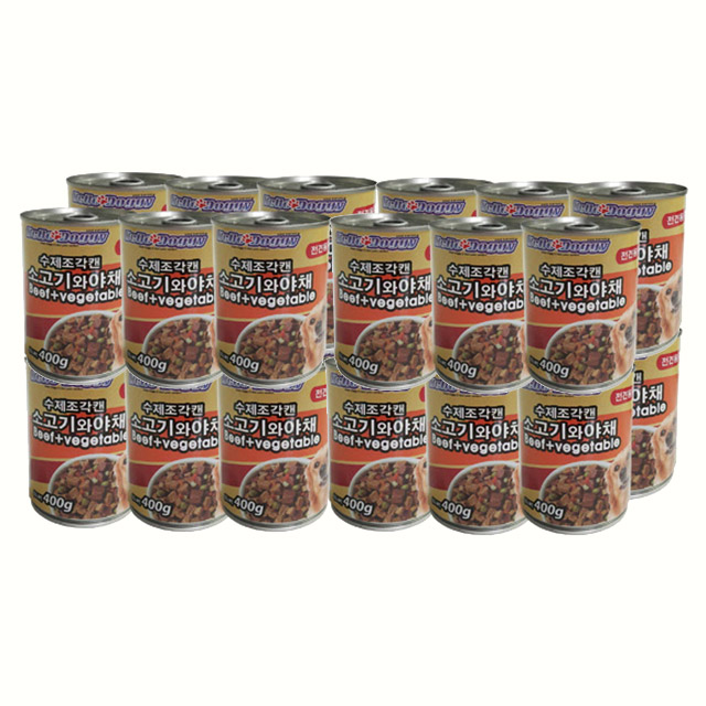 헬로도기 대용량 애견 간식 캔 수제조각 소고기 야채, 400g, 24개 - 상품 이미지