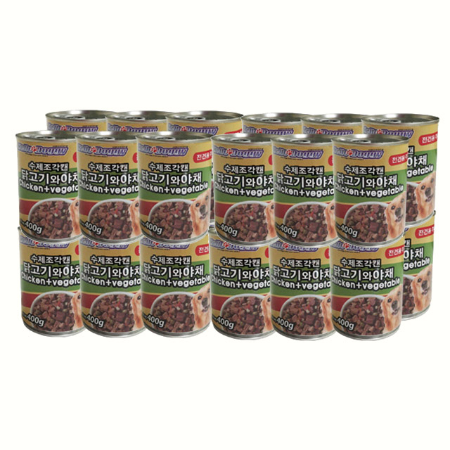 헬로도기 대용량 애견 간식 캔 수제조각 닭고기 야채, 400g, 24개 - 상품 이미지