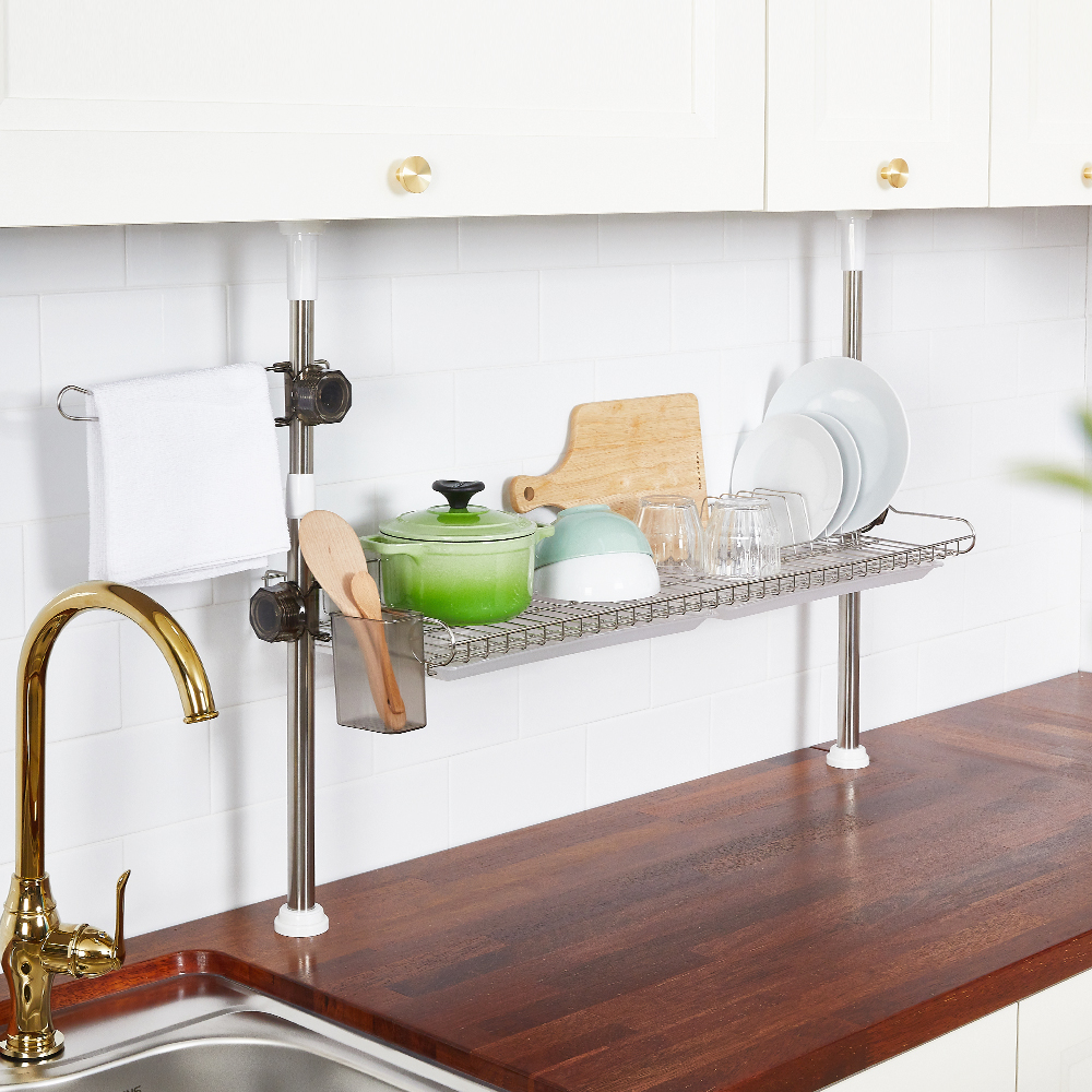 할메이드 싱크대선반 압축봉 기둥식 식기건조대 800 1단