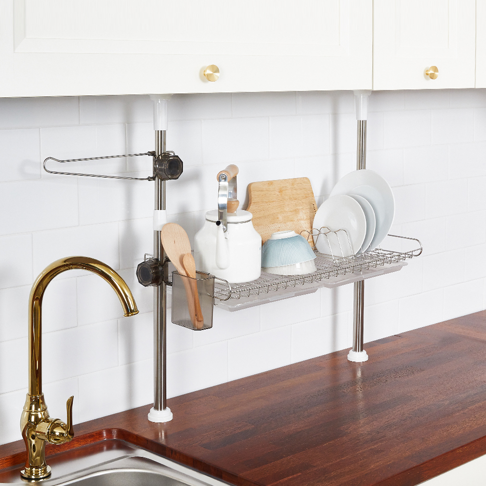 할메이드 싱크대선반 압축봉 기둥식 식기건조대 600 1단