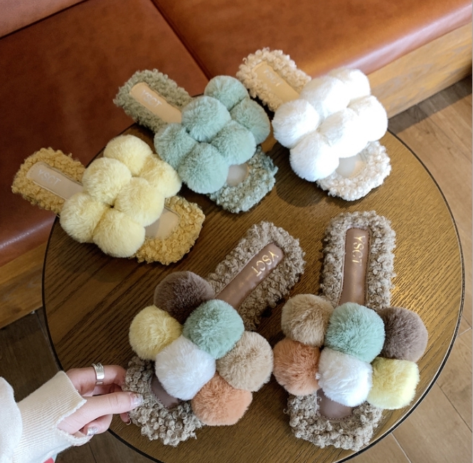 겨울 털슬리퍼 토끼털 퍼 밍크 사무실 슬리퍼 실내화 크로스 베이지