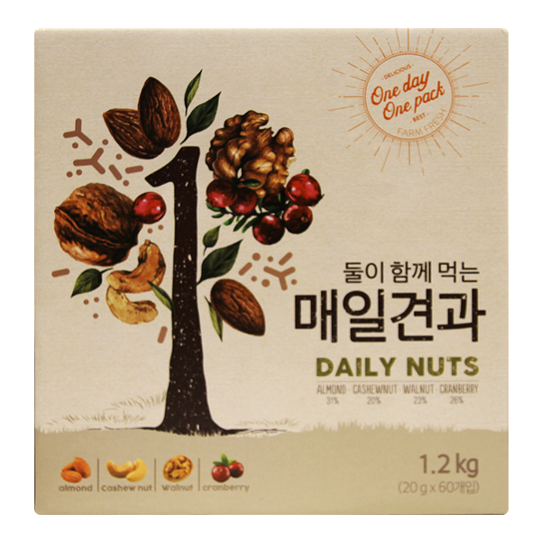둘이함께먹는 매일견과 1.2kg (20g×60봉) : 대박상사
