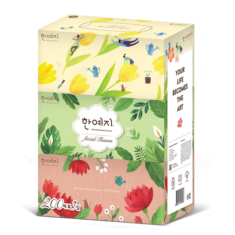 한예지 ART 무형광 곽티슈 각티슈 미용티슈 200매 3입 1팩