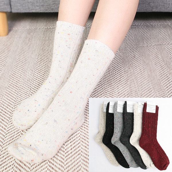 겨울양말 따뜻한 장목 골지 긴목 여성 무지 학생 울니트 기모 쿠션 롱삭스  두꺼운 무압박