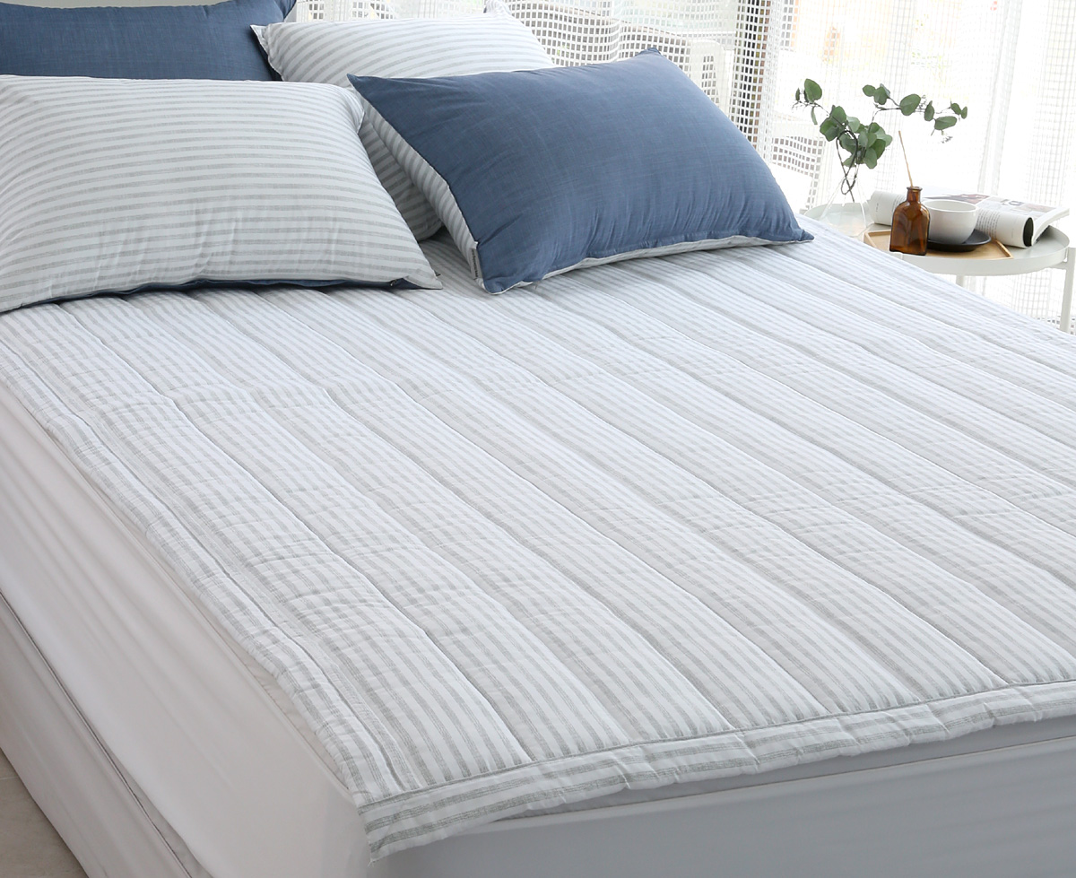 이불패드 침대패드 모달 내츄럴 스트라이프 알러지케어 고정밴드 SS