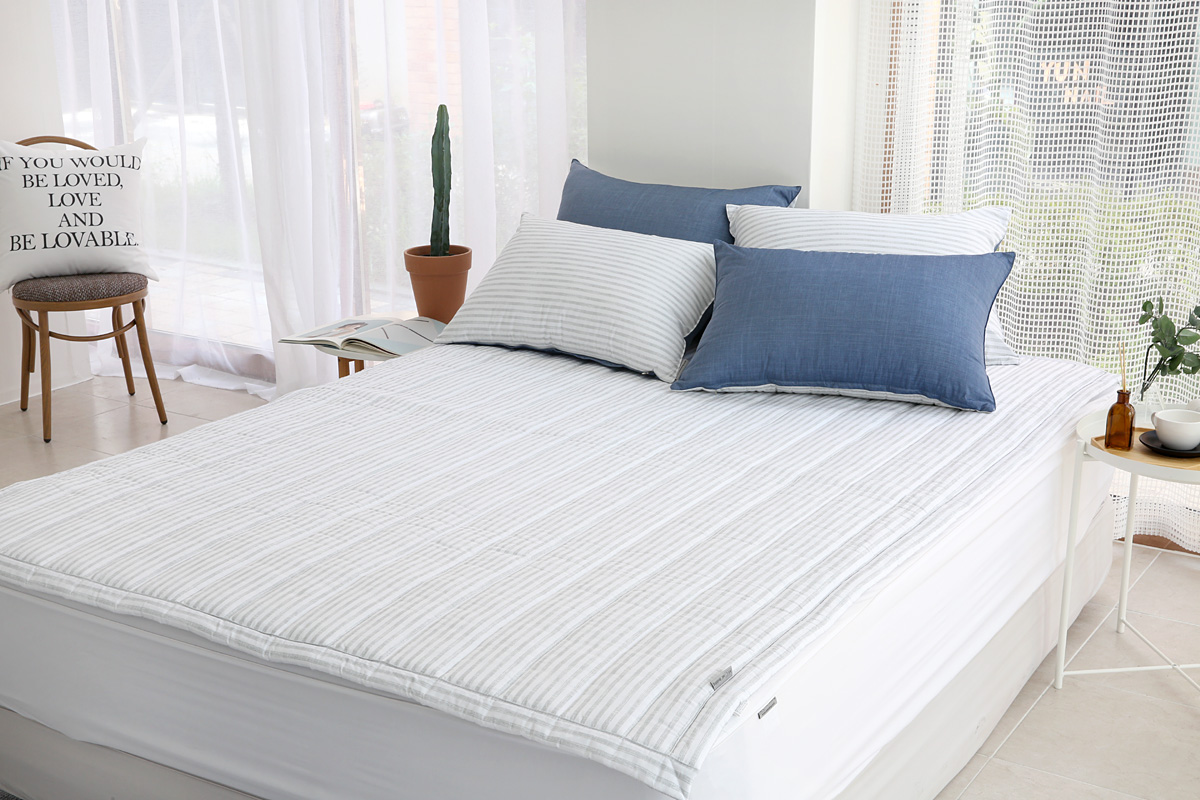 이불패드 침대패드 모달 내츄럴 스트라이프 알러지케어 고정밴드 SS