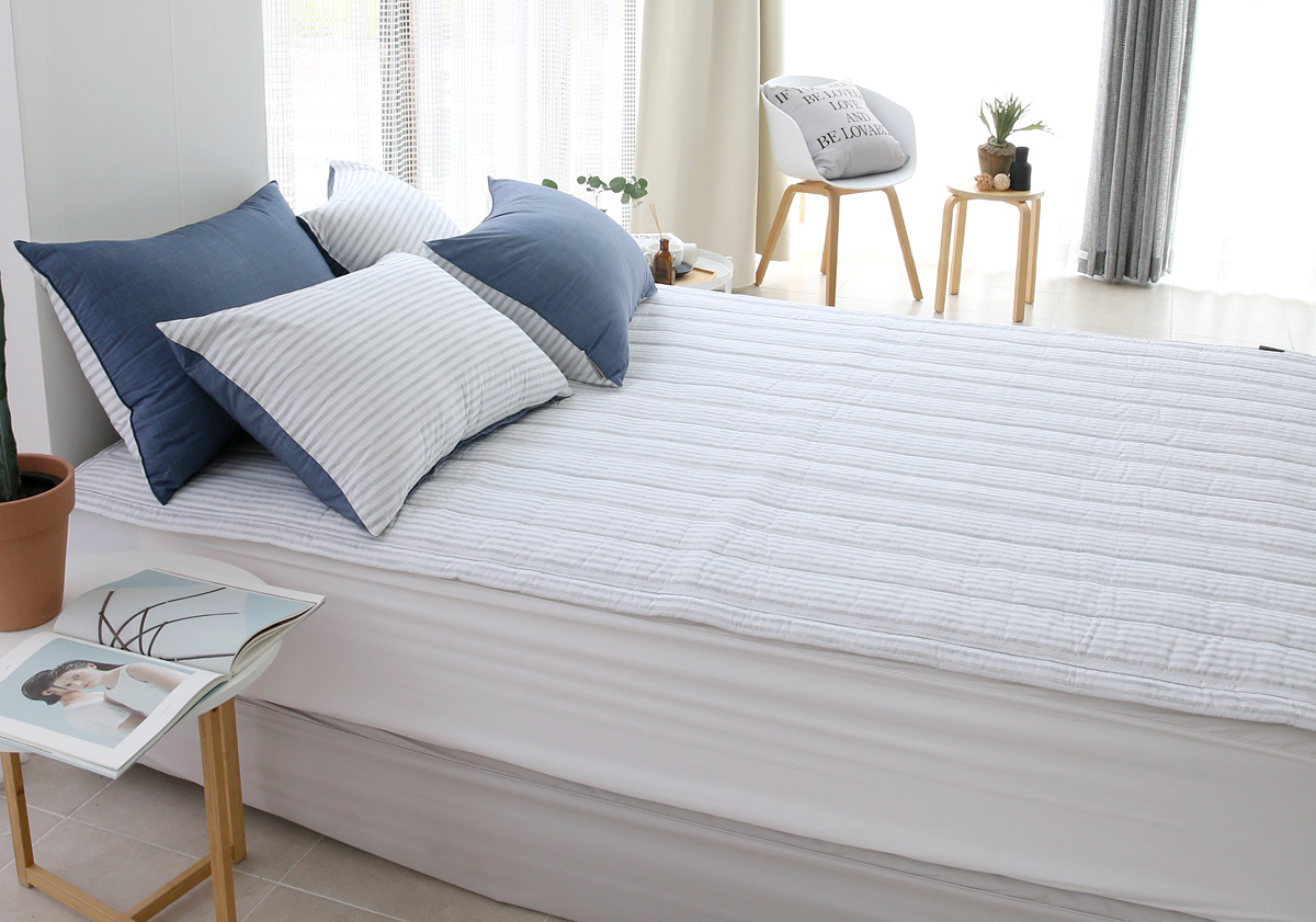 이불패드 침대패드 모달 내츄럴 스트라이프 알러지케어 고정밴드 SS