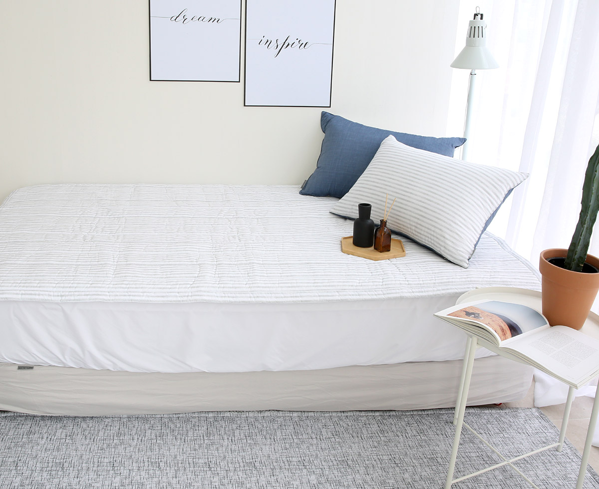 이불패드 침대패드 모달 내츄럴 스트라이프 알러지케어 고정밴드 SS