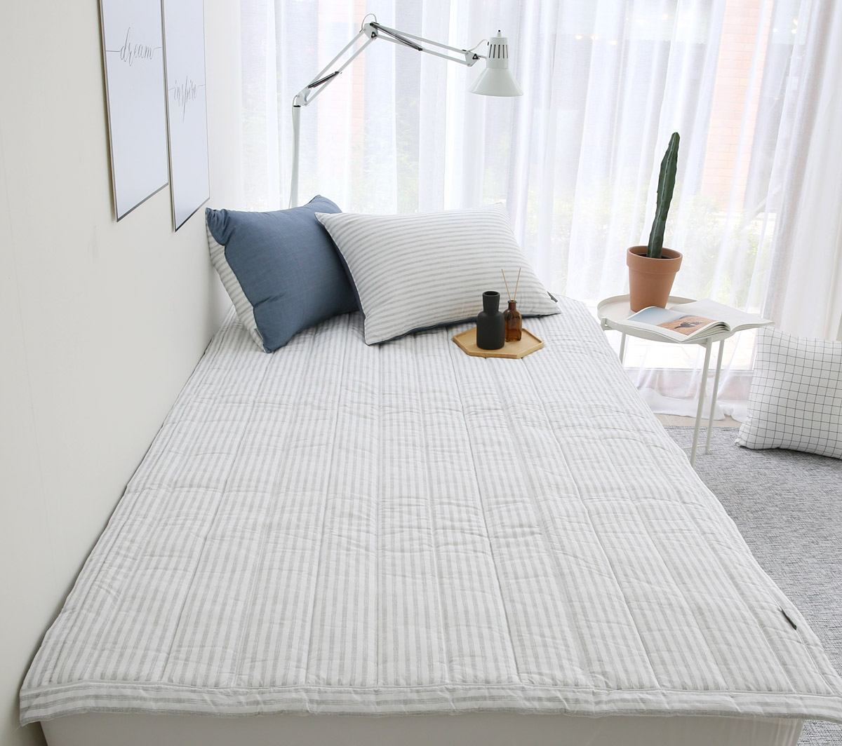 이불패드 침대패드 모달 내츄럴 스트라이프 알러지케어 고정밴드 SS