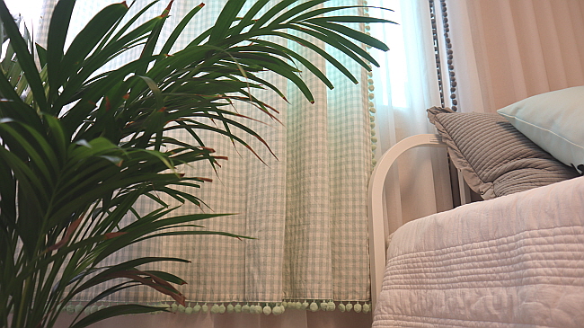 (맞춤제작)노랑체크 민트체크 (폼폼) 유아 키즈 아이방 작은창 가리개커튼