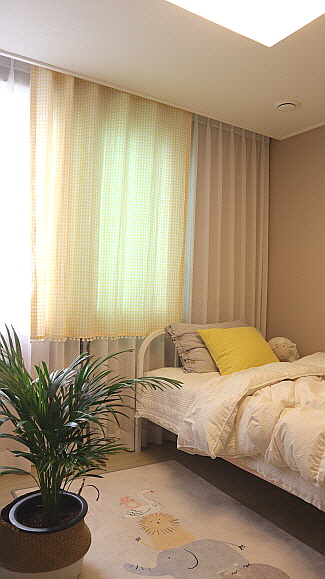 (맞춤제작)노랑체크 민트체크 (폼폼) 유아 키즈 아이방 작은창 가리개커튼