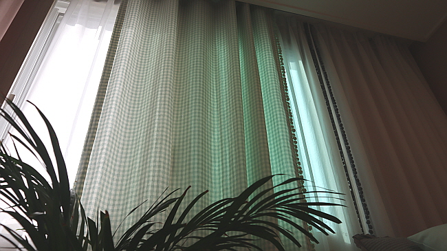 (맞춤제작)노랑체크 민트체크 (폼폼) 유아 키즈 아이방 작은창 가리개커튼