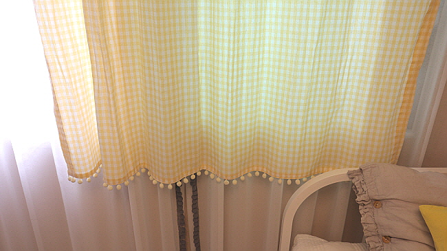 (맞춤제작)노랑체크 민트체크 (폼폼) 유아 키즈 아이방 작은창 가리개커튼