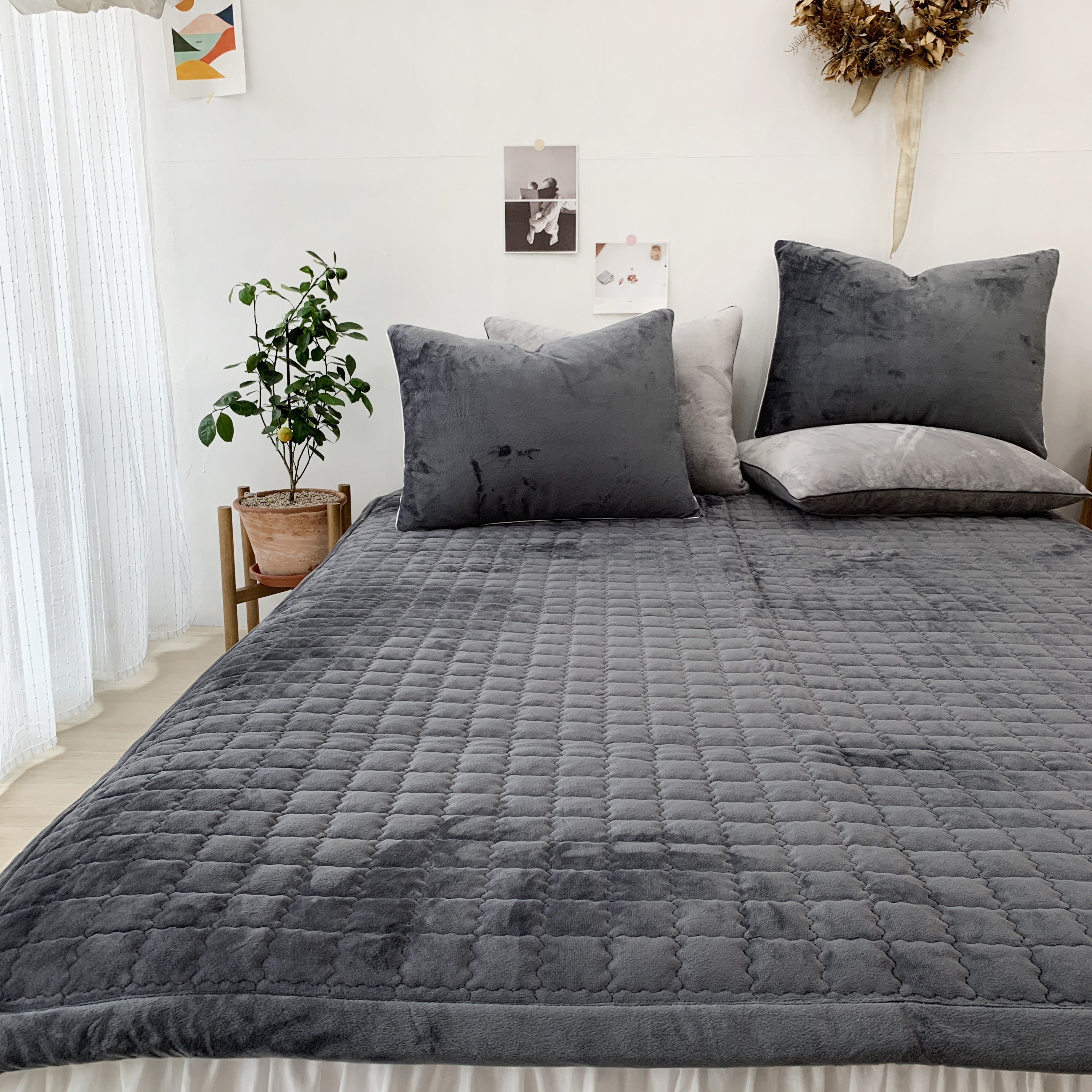 마이크로 초극세사 겨울 미끄럼방지 논슬립 매트리스 침대 패드 S/SS