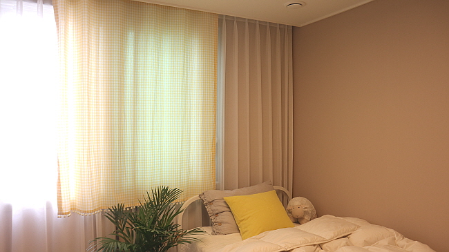 (맞춤제작)노랑체크 민트체크 (폼폼) 유아 키즈 아이방 작은창 가리개커튼