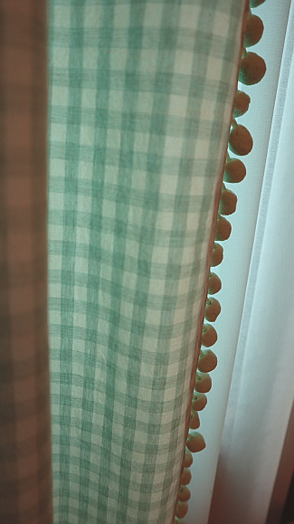 (맞춤제작)노랑체크 민트체크 (폼폼) 유아 키즈 아이방 작은창 가리개커튼