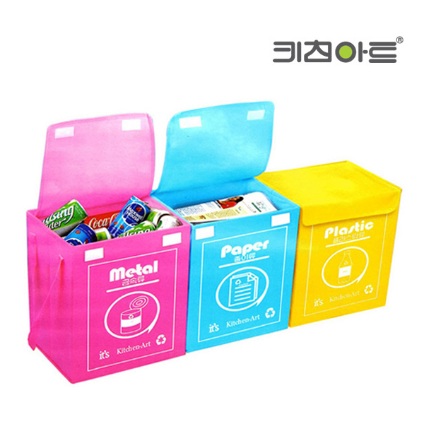 키친아트 재활용 분리수거함 PP 3단 세트 - 상세 이미지 2