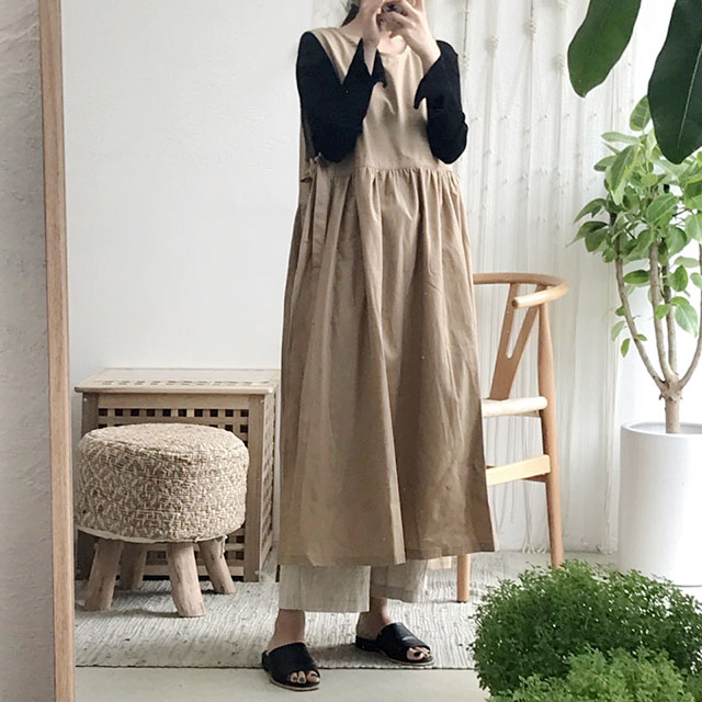 [한스데이] 루즈핏 롱 원피스 린넨 앞치마 자체제작 꽃집 공방 에이프런